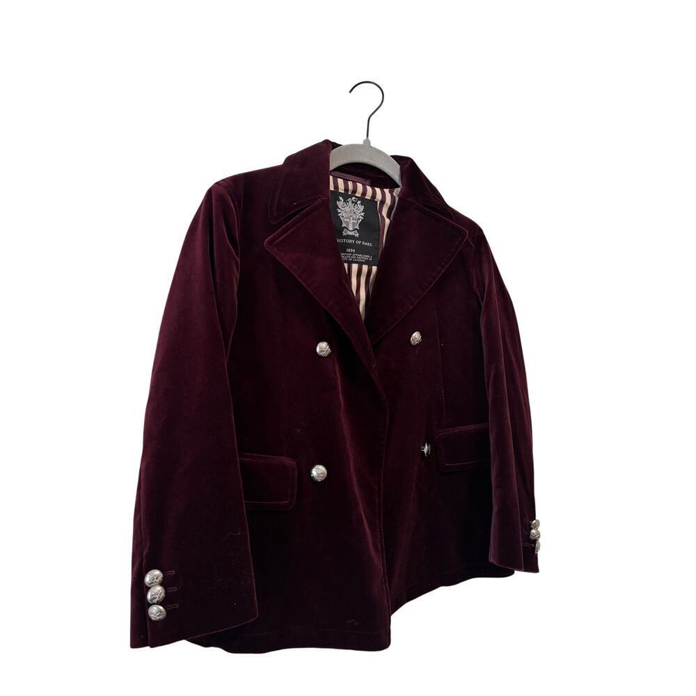 DAKS Little Kids Velvet Blazer Jacket Burgundy Double Breasted Size 130 Luxury - Picture 4 of 10